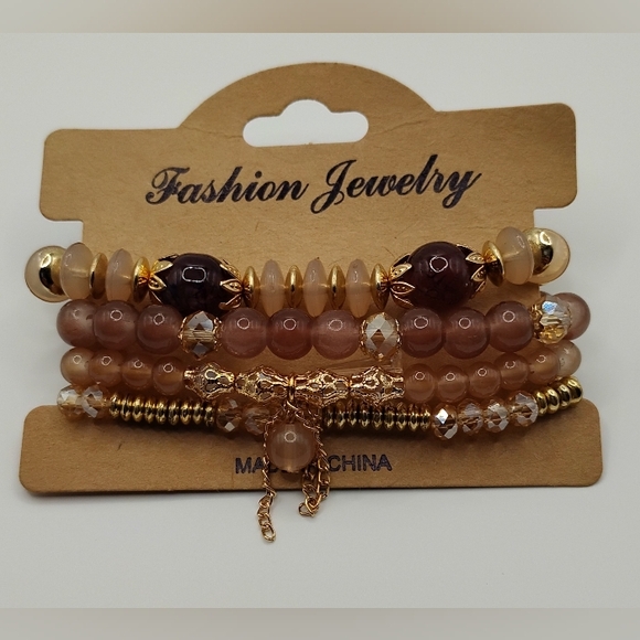Jewelry - 4 Set Of Elegant Brown Beaded Bracelets BNWT